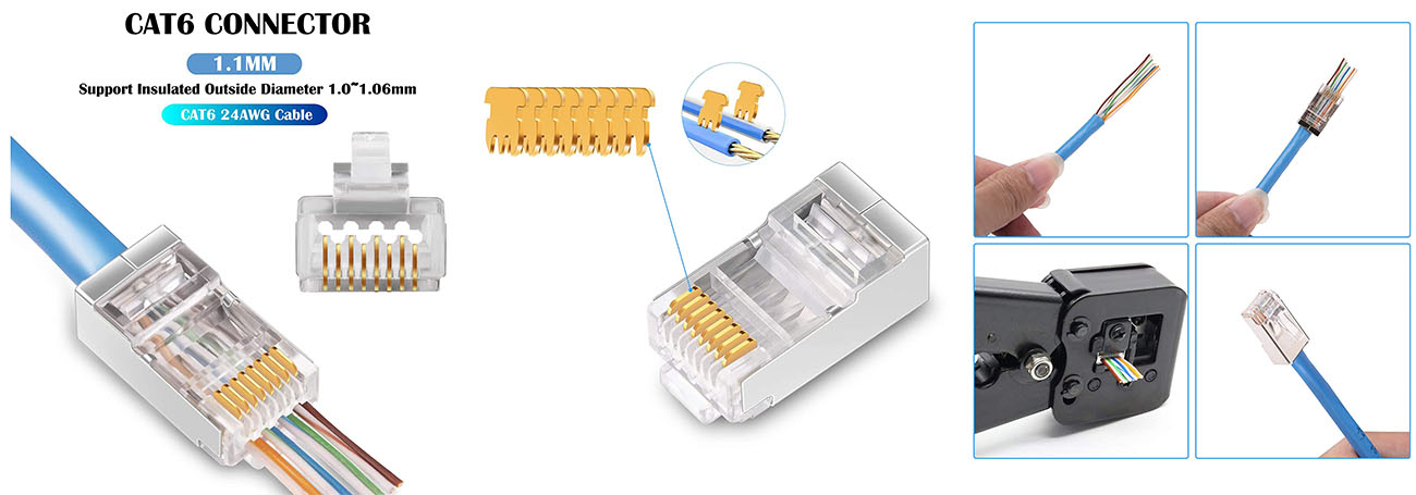 iGreely Shielded Cat6 RJ45 Connectors - 50-Pack Gold Plated RJ45