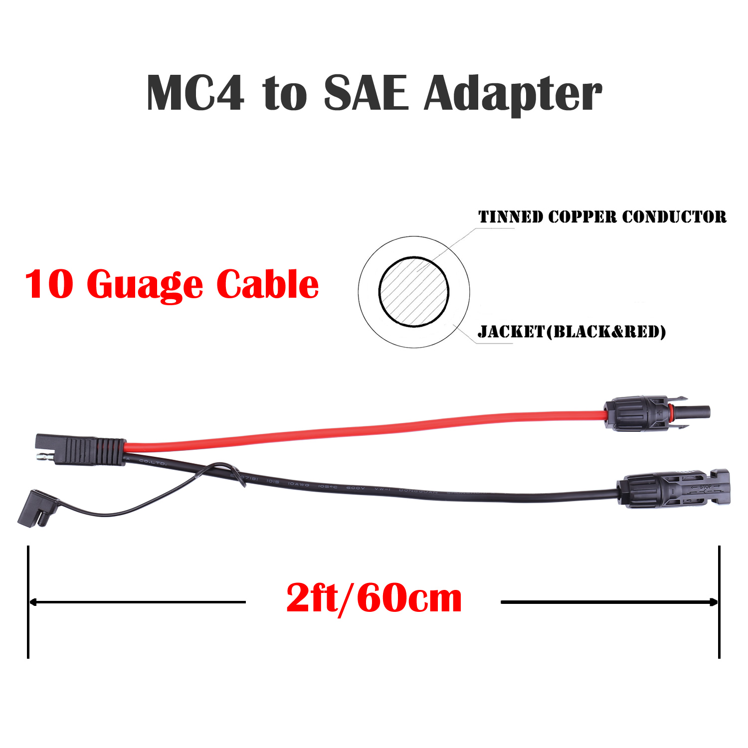 iGreely SAE Plug to DC 5.5mm x 2.1mm Female 14AWG 2ft/60cm Adapters Cables with Sae Polarity Reverse Adapter for Automotive RV Solar Panel SAE Connectors 