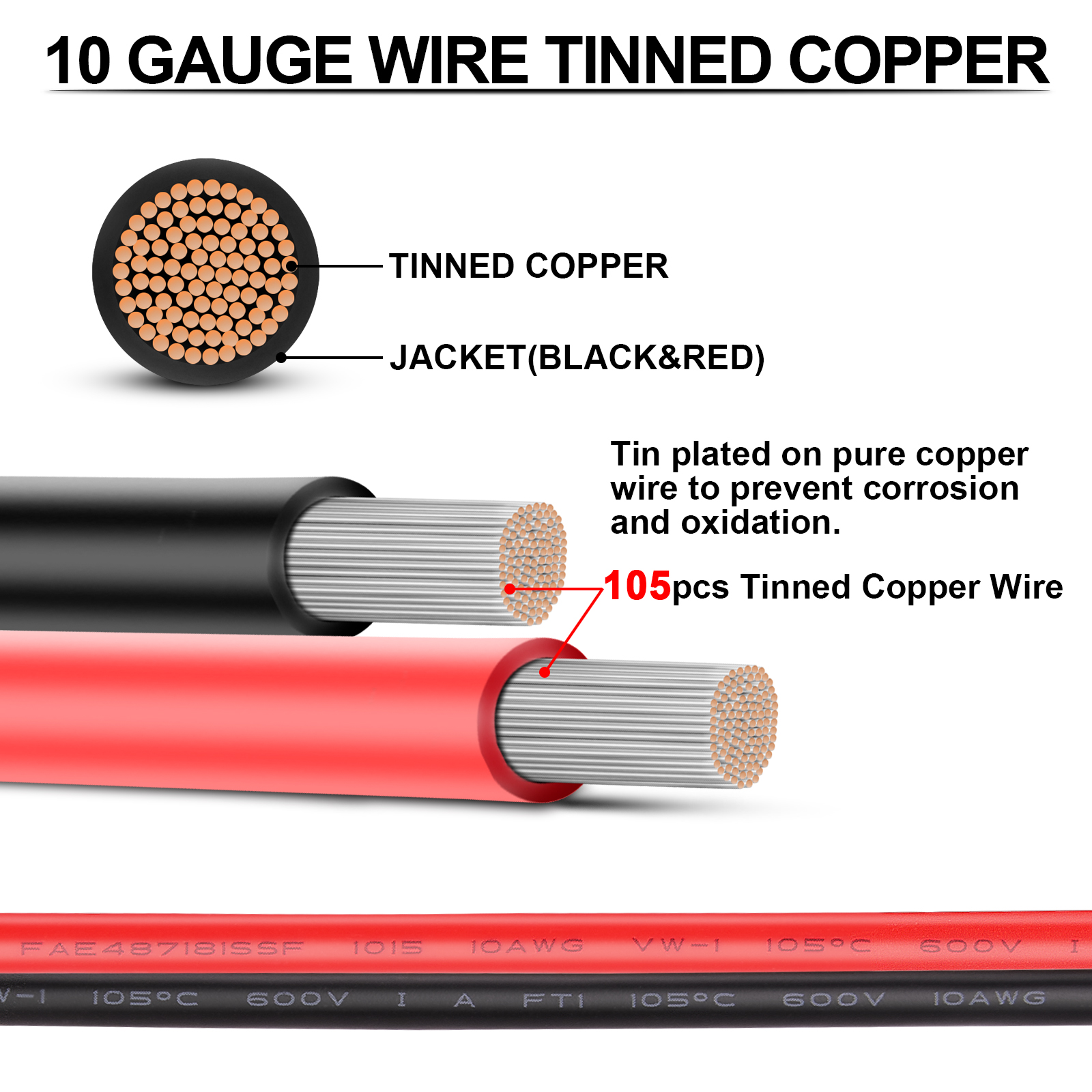 10 Gauge Wire – iGreely Red & Black 10 AWG Tinned Copper