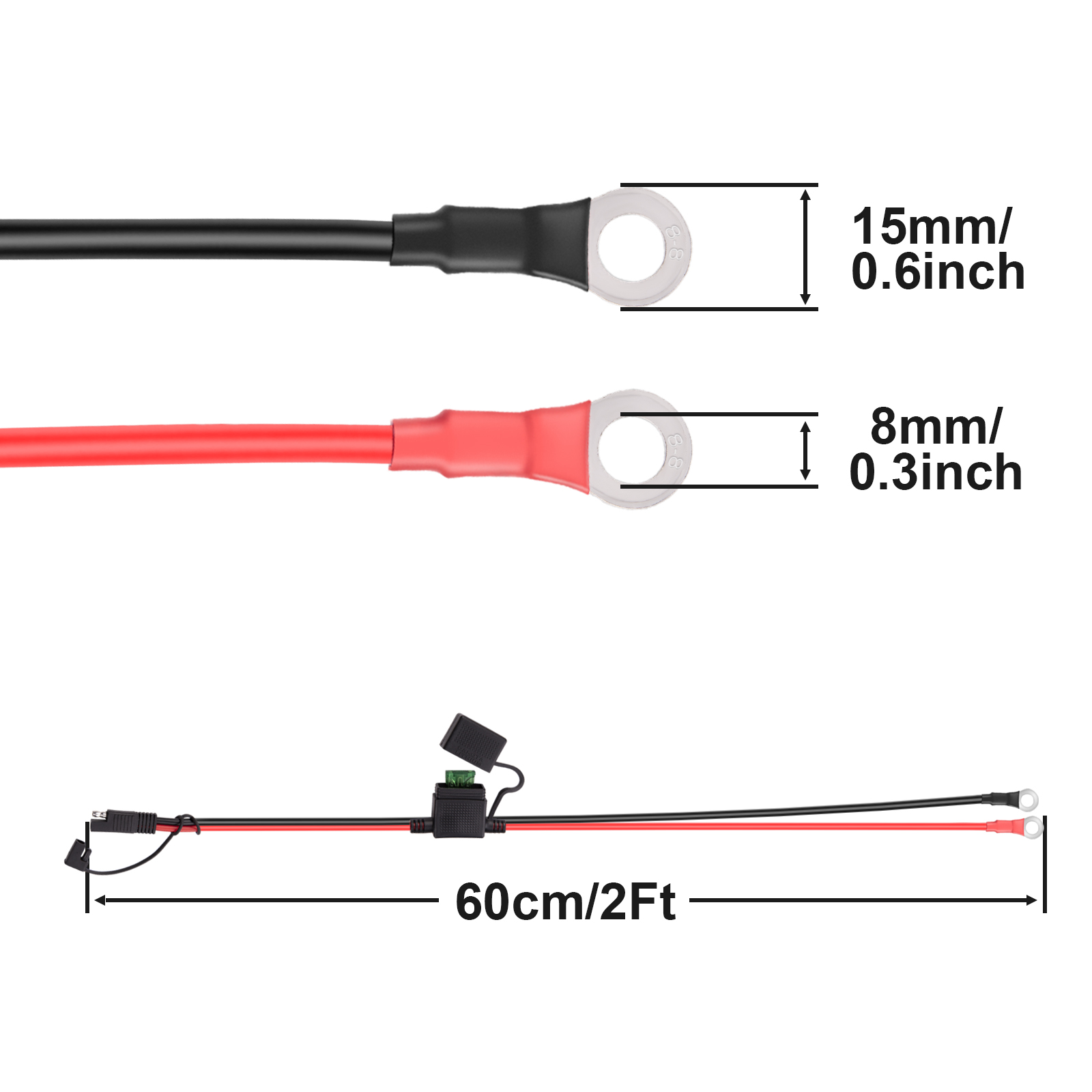Battery Charge Extension Cable for Motorcycle Cars RVs Boats Battery Tender etc. 10AWG SAE Connector SAE to SAE 2 Pin Quick Disconnect Wire Harness 